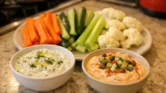 Plateau de crudités pour l’apéro : 2 sauces au yaourt (herbes & paprika) prêtes vite