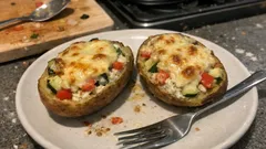 Pommes de terre farcies aux légumes, crème fraîche et emmental — fondantes et bien gratinées