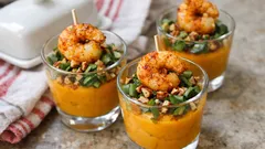 Verrines potimarron–crevettes au curry : une entrée simple au joli effet « fête »