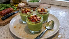 Crème de petits pois au chorizo en verrines : l’entrée express, chaude ou froide