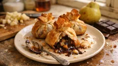 Aumônières poire-chocolat en feuilles de brick : croustillantes, prêtes en 20 min
