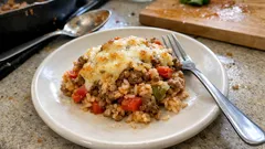 Gratin de riz au bœuf, poivrons et tomates : le plat du soir simple et complet