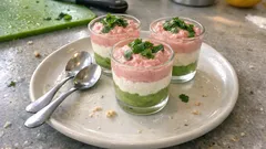 Verrines concombre, Vache qui Rit et mousse de jambon : l’apéro frais prêt d’avance